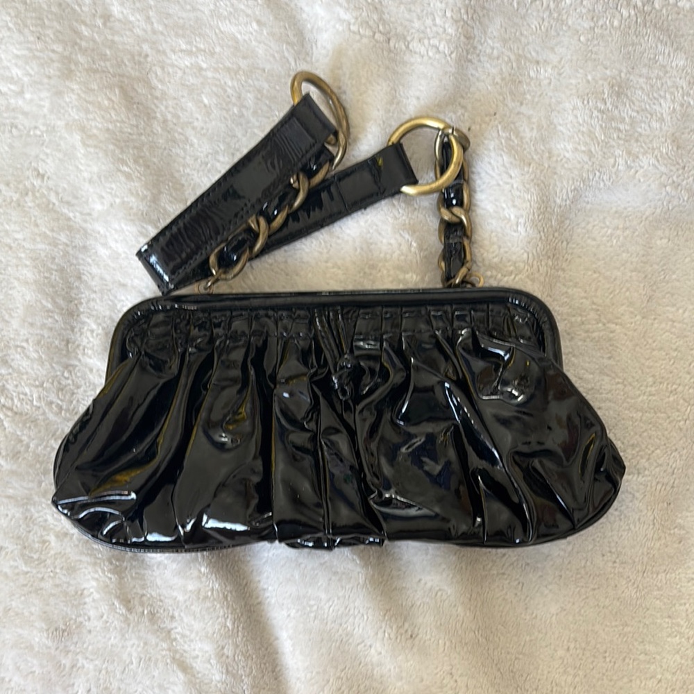 Black Patent Leather Clutch with Gold Accents